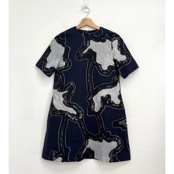 COS Abstract Print Short Sleeve High Neck Artsy A-Line T-Shirt Shift Dress US2 - Picture 13 of 14